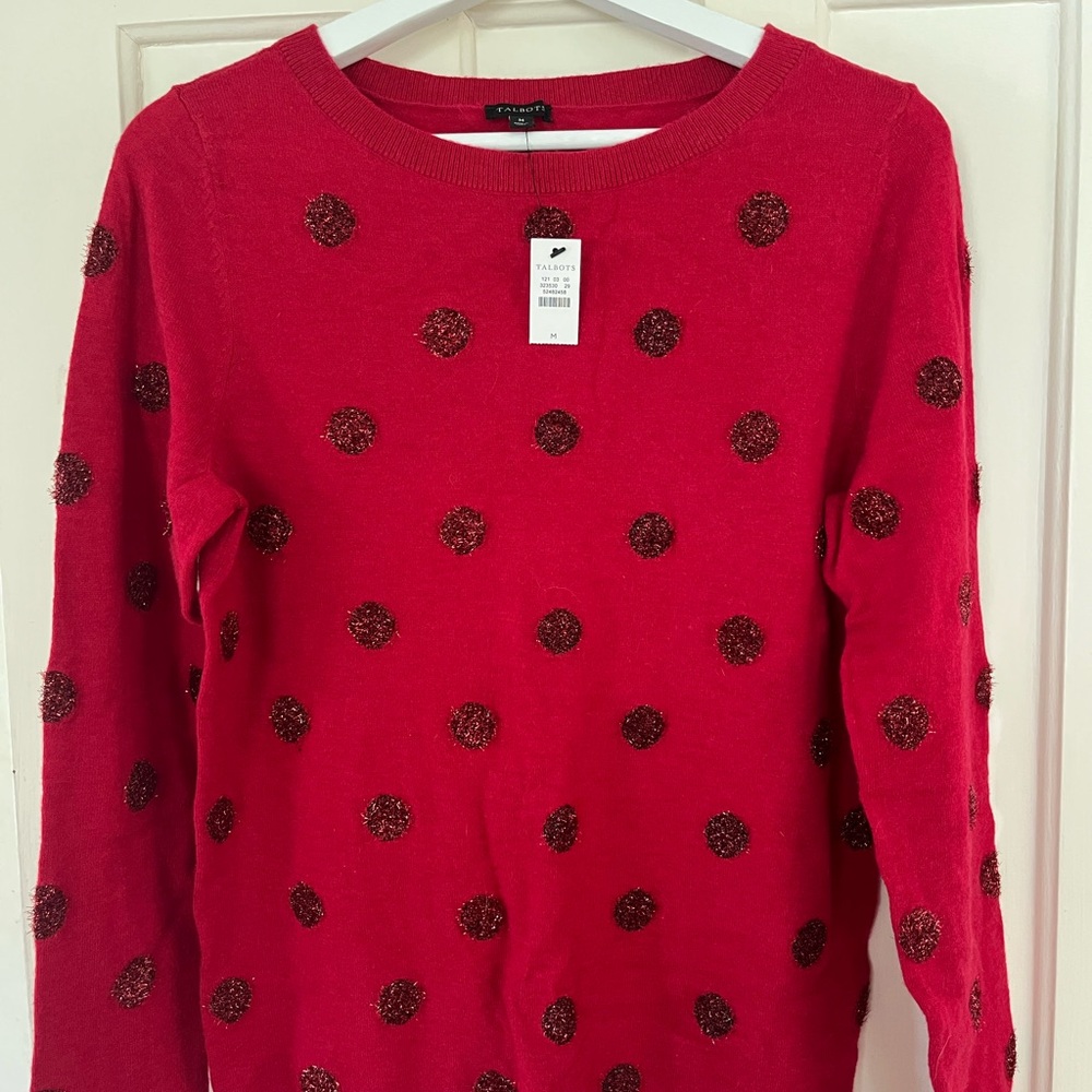 Christmas/holiday Talbots Red Sweater with Glitter Polka Dots